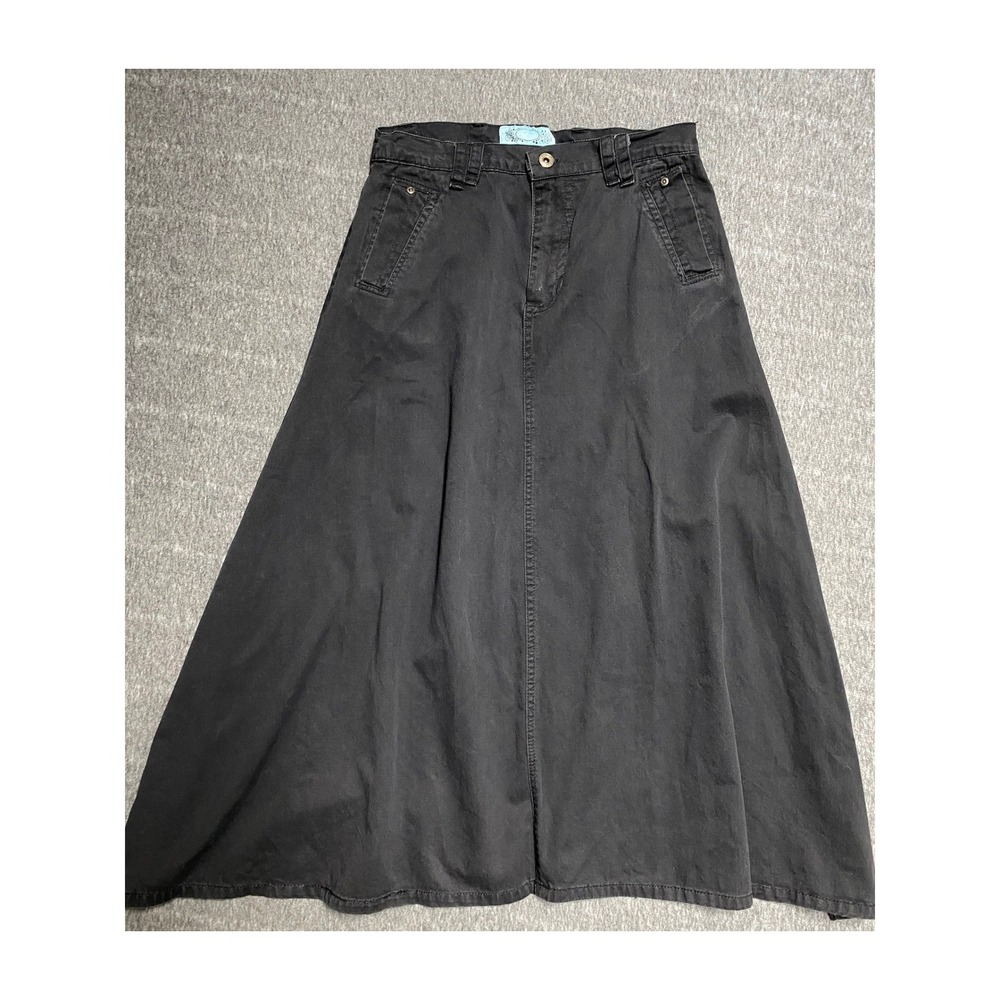 No Fuze Black Cotton Maxi Skirt Size 9/10 A-Line Utility Grunge Goth Long Skirt